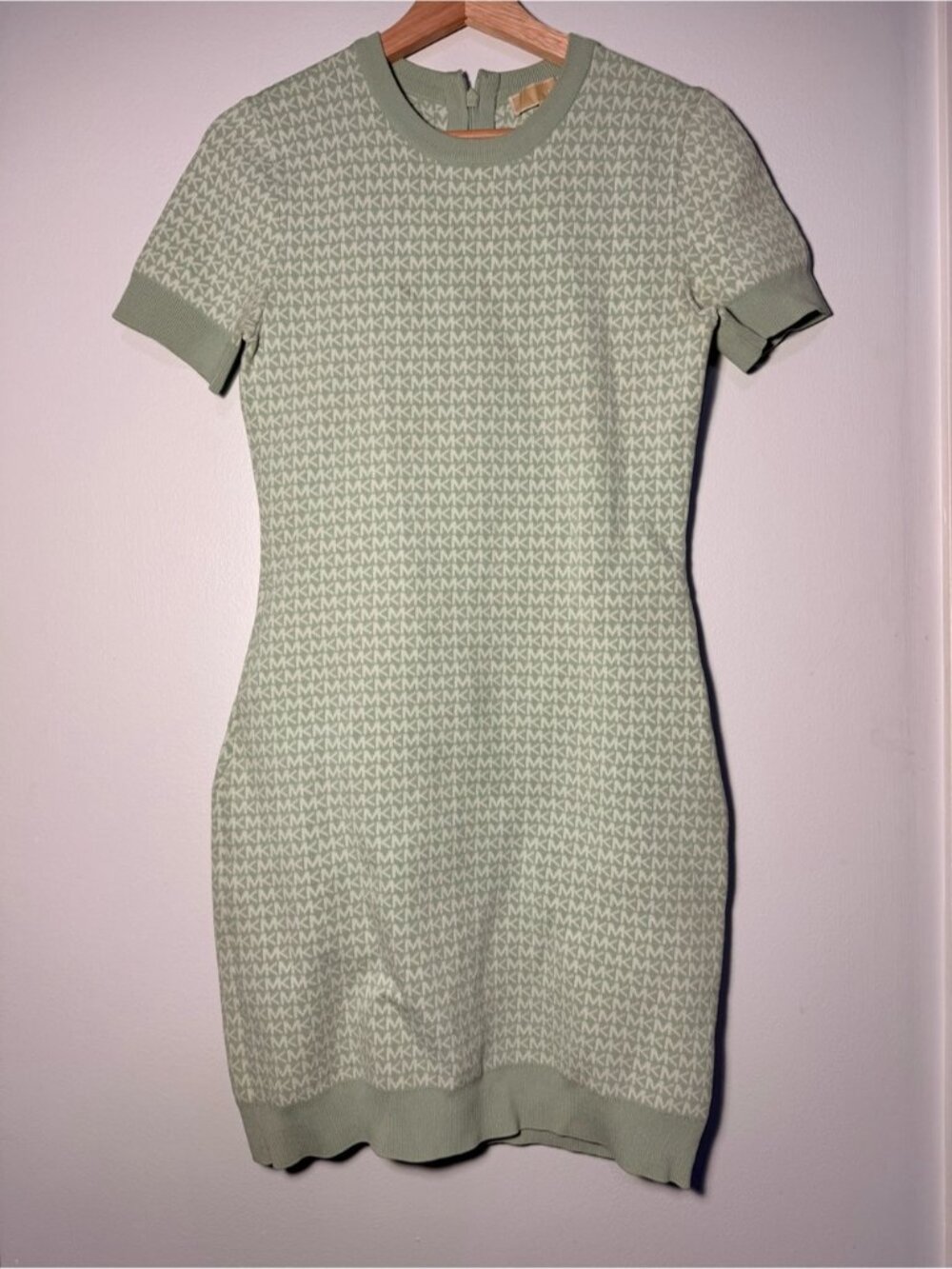 Michael Kors Mint Sage Logo Knit Short-Sleeve Mini Dress size S - Picture 2 of 9